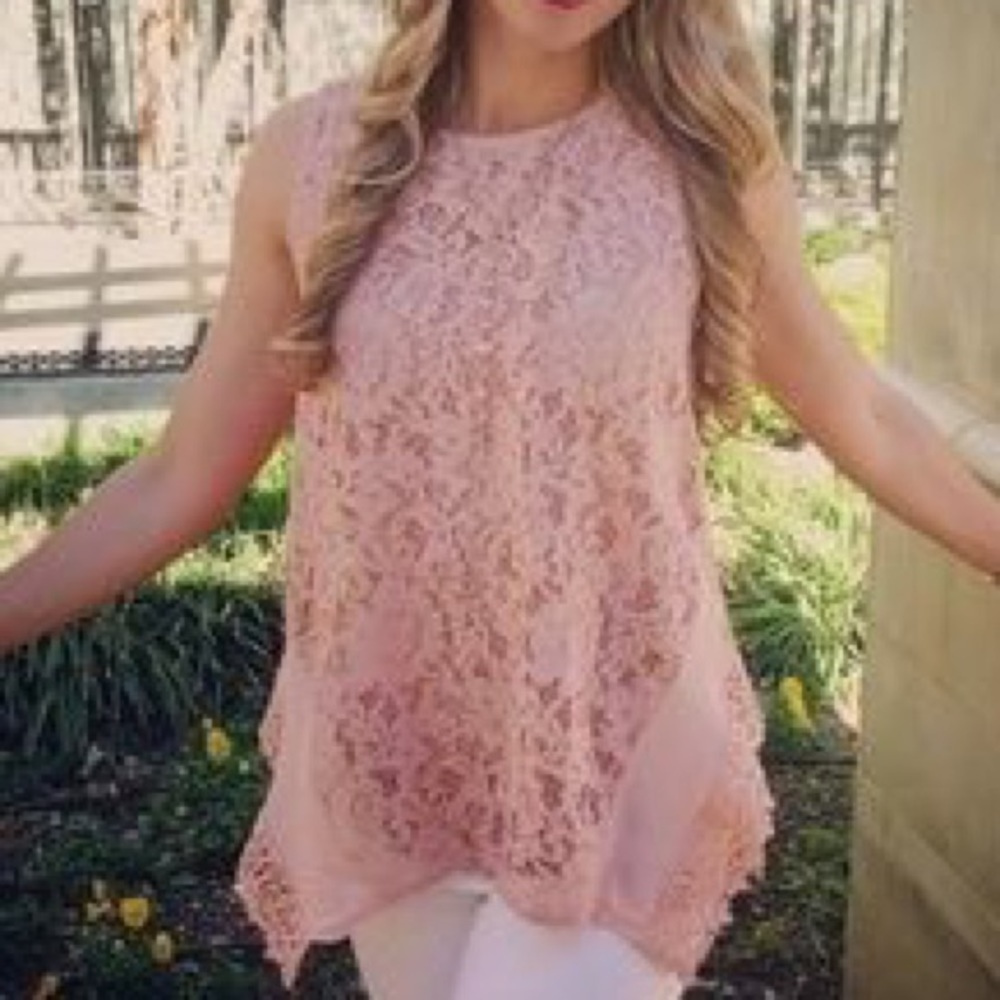 LOFT Blush Pink Sleeveless Lace Blouse